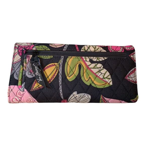 VERA BRADLEY Trifold Wallet Moon Blooms Black Floral Quilted Preppy Lightweight - Picture 2 of 6